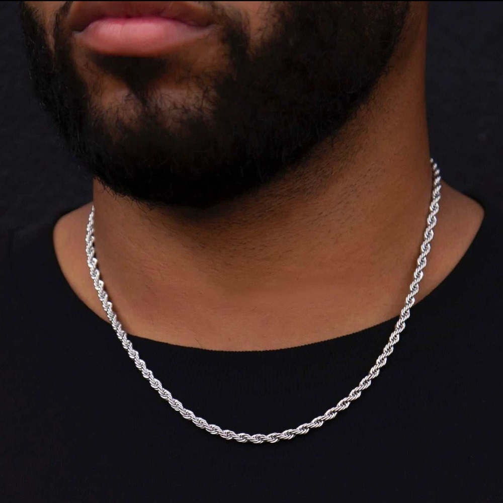 Men's White Gold Rope Chain Necklace